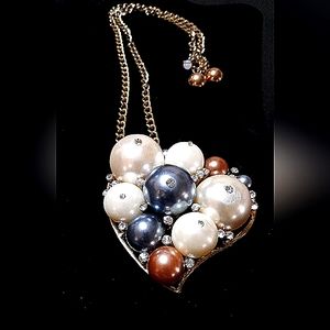 Large Multi Color,Rhinestone and Pearl Pendant/ Brooch. NWOT